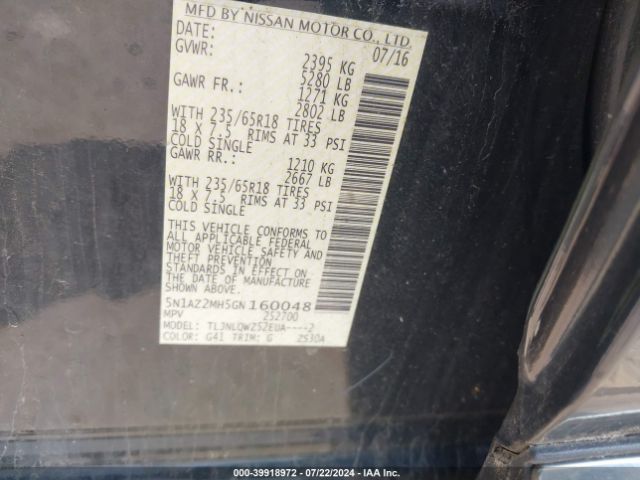 5N1AZ2MH5GN160048 Nissan MURANO SV