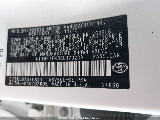 4T1BF1FK3GU173239 Toyota CAMRY SE