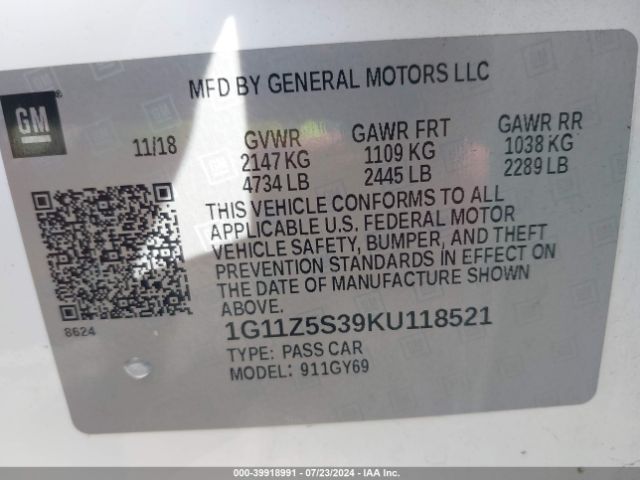 1G11Z5S39KU118521 Chevrolet IMPALA LT