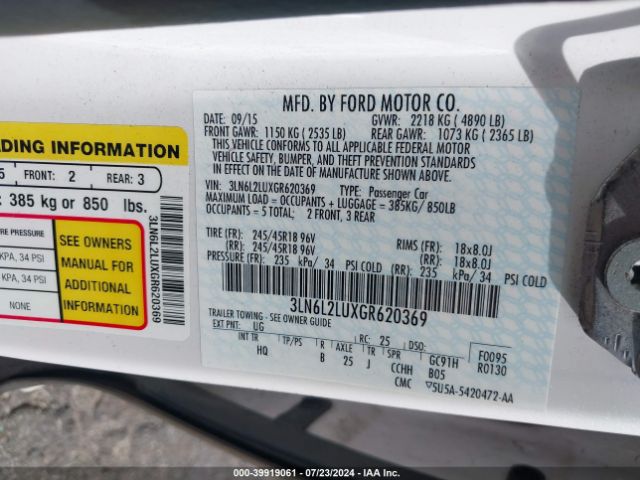 3LN6L2LUXGR620369 Lincoln MKZ HYBRID