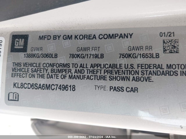 Chevrolet Spark Fwd 1lt Automatic 2021 KL8CD6SA6MC749618 Image 9