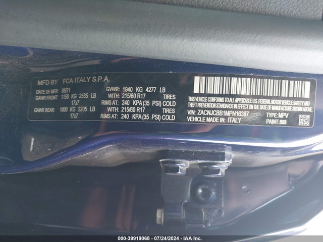 ZACNJCBB1MPN16397 Jeep Renegade Latitude Fwd