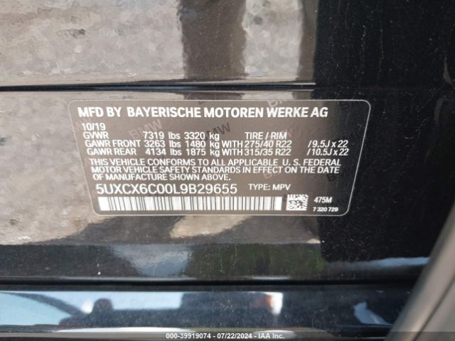 5UXCX6C00L9B29655 BMW X7 M50i