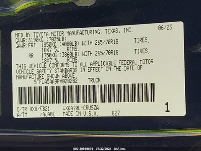 5TFLA5AA9PX028282 Toyota Tundra Sr5
