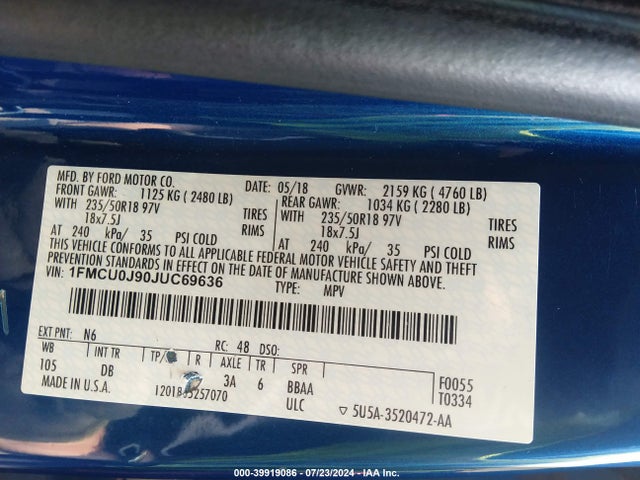 Ford Escape Titanium 2018 1FMCU0J90JUC69636 Image 9