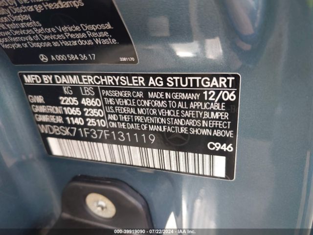 2007 MERCEDES-BENZ SL 550 WDBSK71F37F131119 Photo 8