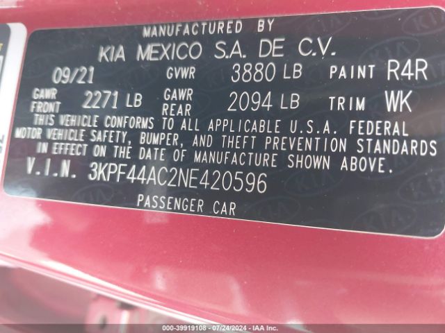 3KPF44AC2NE420596 KIA Forte Gt Manual