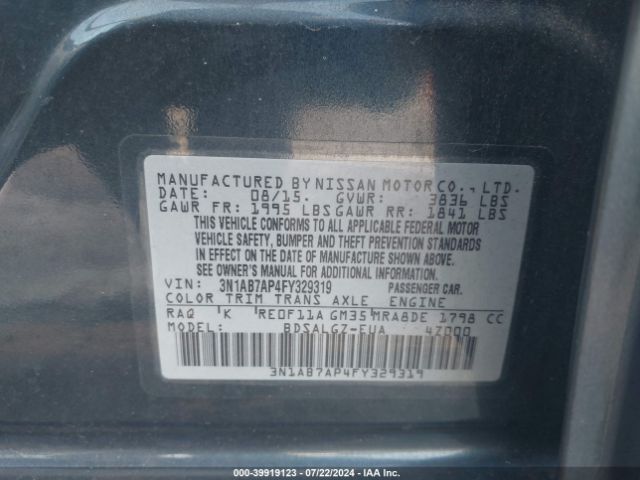 3N1AB7AP4FY329319 Nissan SENTRA SL