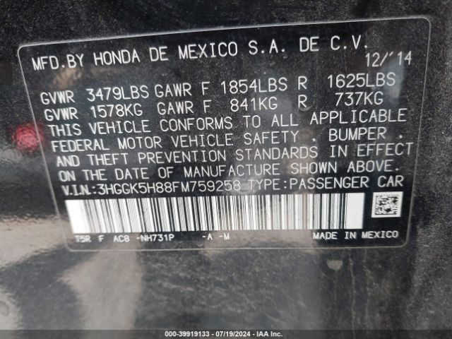 3HGGK5H88FM759258 Honda Fit Ex/ex-l