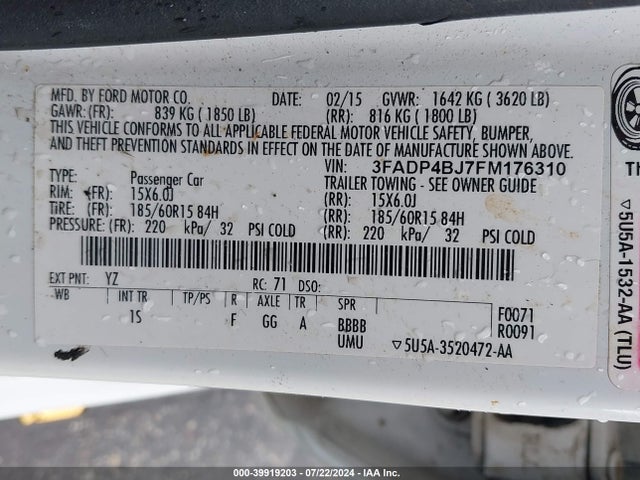 Ford FIESTA SE 2015 3FADP4BJ7FM176310 Image 9