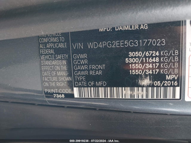 WD4PG2EE5G3177023 Mercedes-Benz Metris