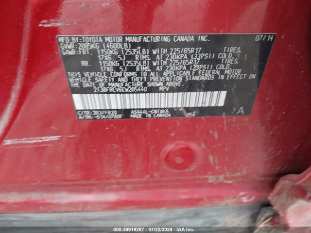 Toyota RAV4 LE 2014 2T3BFREV6EW205440 Image 9