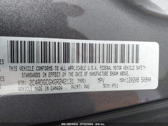 Dodge Grand Caravan Sxt 2016 2C4RDGCGXGR242131 Image 9