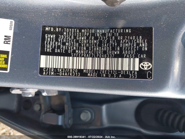 Toyota COROLLA LE 2020 5YFEPRAE7LP046337 Image 9