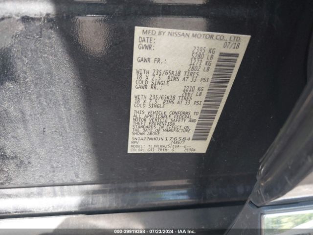 5N1AZ2MH0JN176584 Nissan MURANO SL