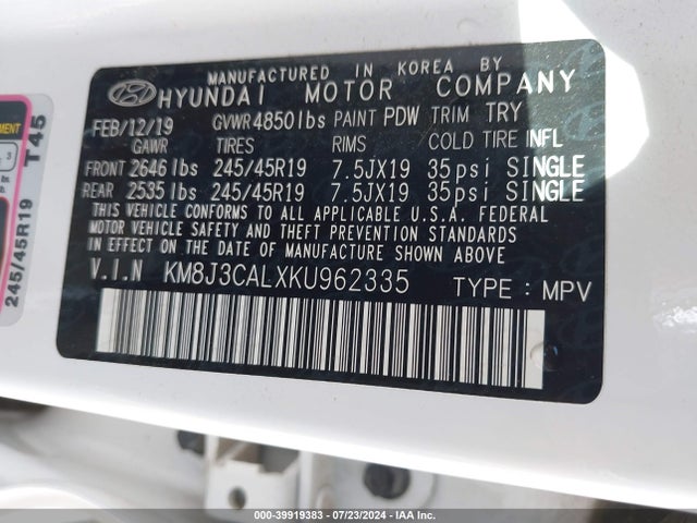 Hyundai Tucson Night 2019 KM8J3CALXKU962335 Image 9