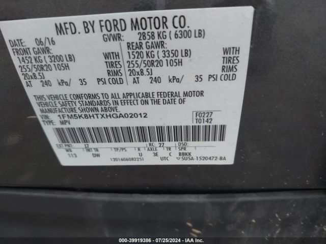 1FM5K8HTXHGA02012 Ford Explorer Platinum