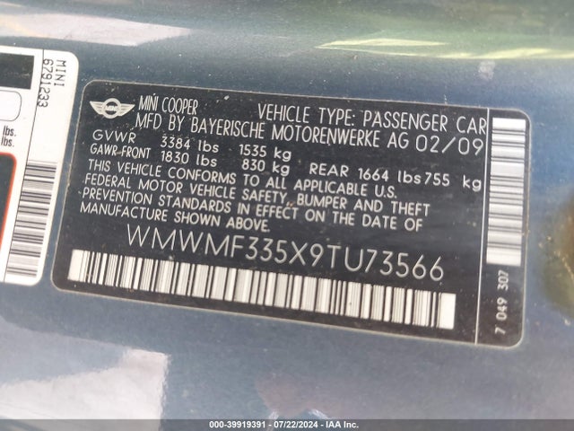 2009 MINI COOPER WMWMF335X9TU73566 Photo 8