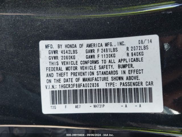 1HGCR3F98FA002836 Honda Accord Touring