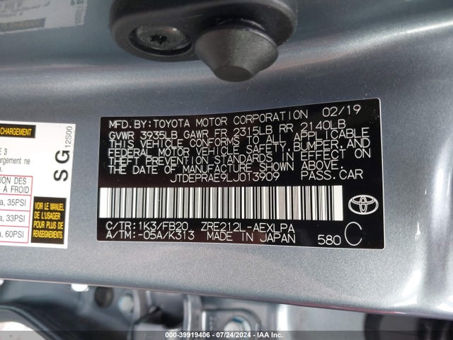 Toyota COROLLA LE 2020 JTDEPRAE9LJ013909 Image 9