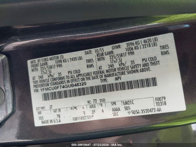 1FMCU0F74GUB48320 Ford ESCAPE S