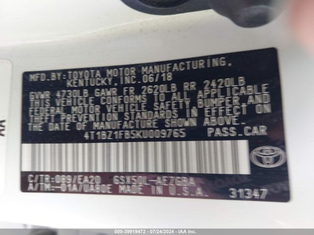 4T1BZ1FB5KU009765 Toyota AVALON XLE