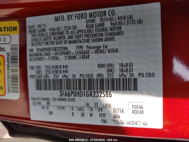 3FA6P0HD1GR232586 Ford FUSION SE