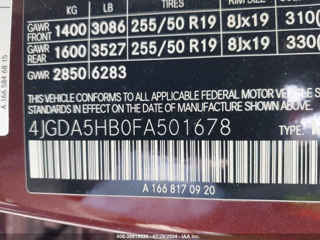 4JGDA5HB0FA501678 Mercedes-Benz Ml 350 4matic