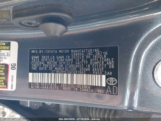 Toyota COROLLA LE 2016 2T1BURHE0GC691662 Image 9