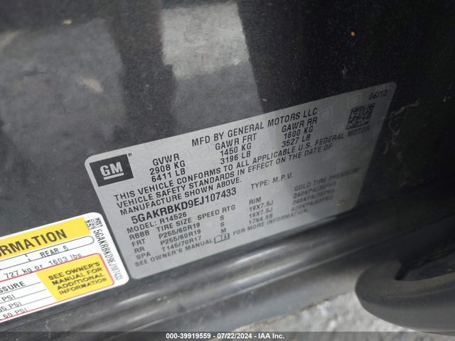 Buick Enclave Leather 2014 5GAKRBKD9EJ107433 Image 9
