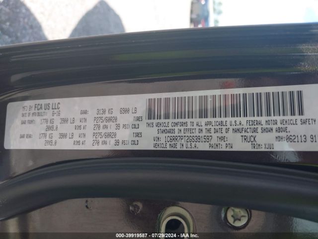 1C6RR7PT2GS391597 RAM 1500 Longhorn