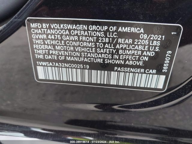 1VWSA7A32NC002519 Volkswagen Passat 2.0t Se