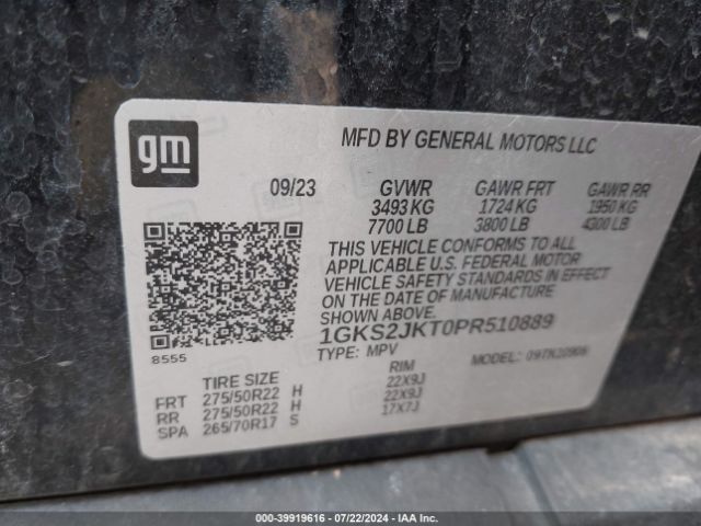 1GKS2JKT0PR510889 GMC Yukon Xl 4wd Denali