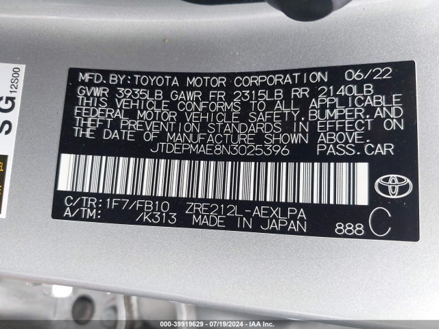 Toyota COROLLA LE 2022 JTDEPMAE8N3025396 Image 9