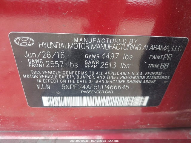 Hyundai SONATA SE 2017 5NPE24AF5HH466645 Image 9