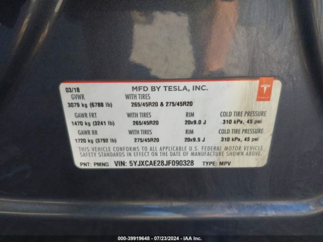 5YJXCAE28JF090328 Tesla Model X 100d/75d/p100d