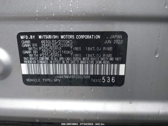 JA4ATWAA5PZ002588 Mitsubishi Eclipse Cross Se S-awc/sel S-awc