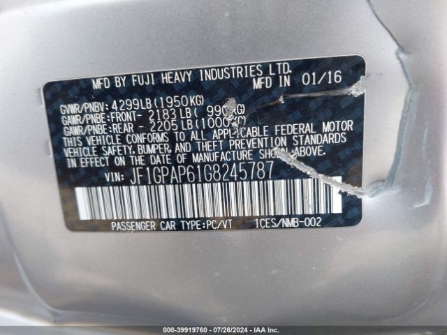 JF1GPAP61G8245787 Subaru Impreza 2.0i Sport Premium