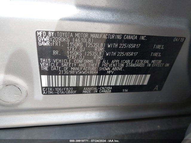 Toyota RAV4 LE 2019 2T3G1RFV5KW048644 Image 9