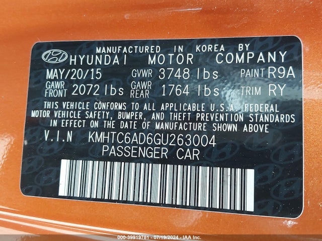 Hyundai Veloster 2016 KMHTC6AD6GU263004 Image 9