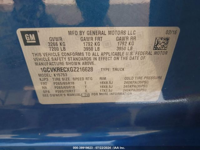 1GCVKRECXGZ216628 Chevrolet Silverado 1500 1lt