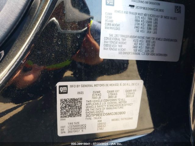 3GTP9EED5MG363800 GMC Sierra 1500 4wd  Short Box At4