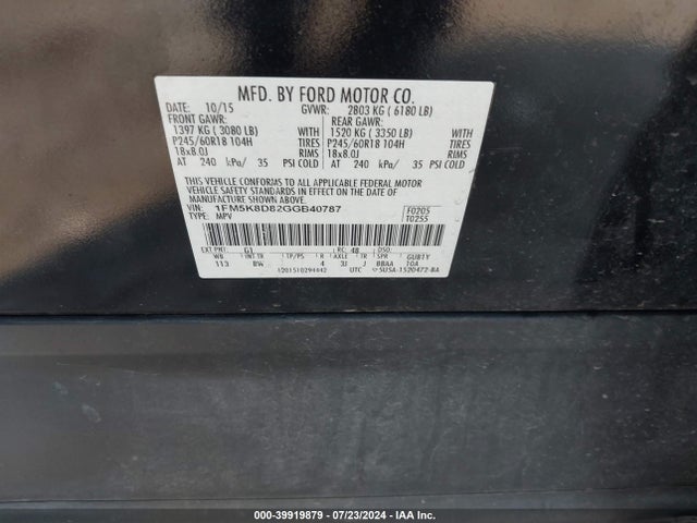 Ford EXPLORER XLT 2016 1FM5K8D82GGB40787 Image 9