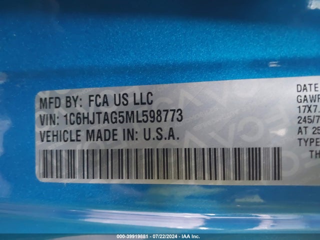 1C6HJTAG5ML598773 Jeep Gladiator Sport S 4x4