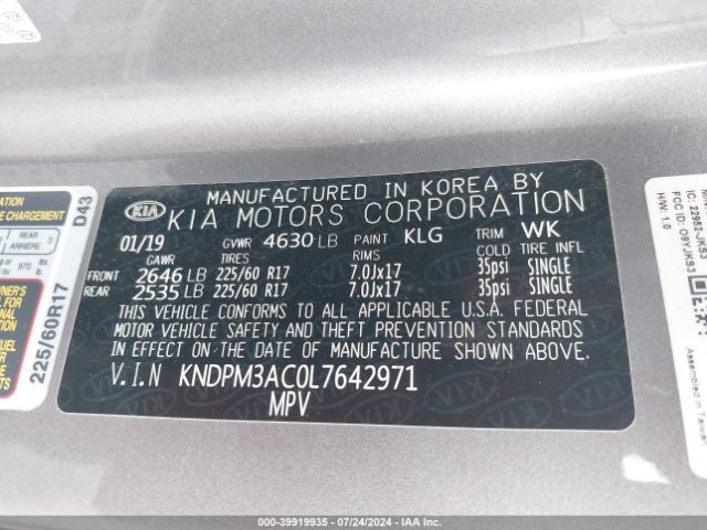 KNDPM3AC0L7642971 KIA Sportage Lx