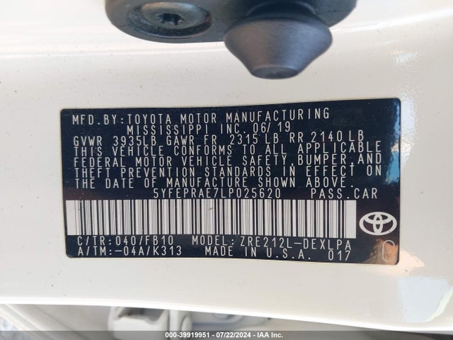 Toyota COROLLA LE 2020 5YFEPRAE7LP025620 Image 9