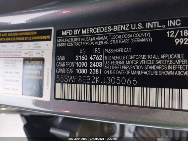 55SWF8EB2KU305066 Mercedes-Benz C 300 4matic