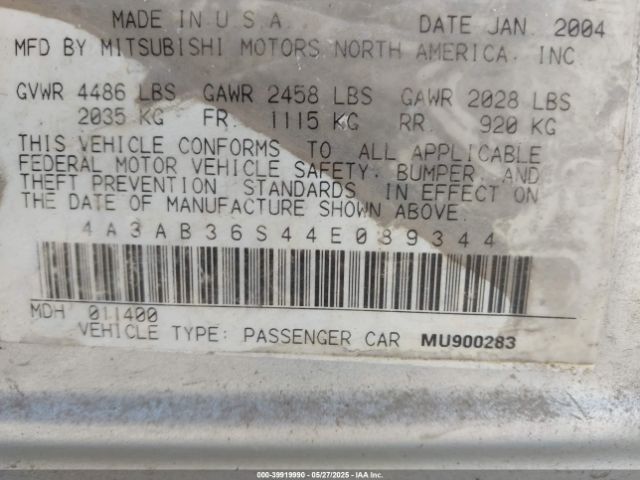 2004 MITSUBISHI GALANT 4A3AB36S44E089344 Photo 8