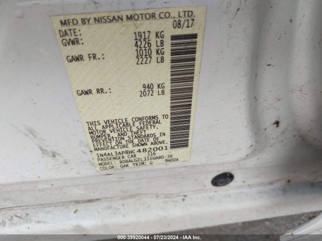 Nissan Altima 2.5 S 2017 1N4AL3AP8HC482001 Image 9