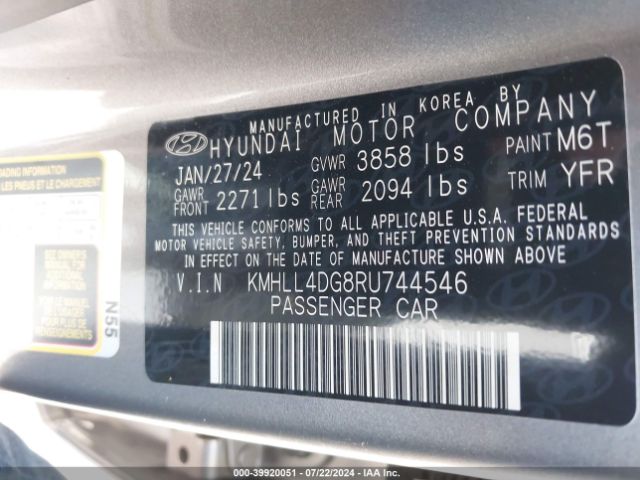 KMHLL4DG8RU744546 Hyundai ELANTRA SE
